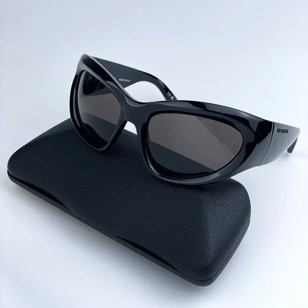 NEW Balenciaga BB0228S 001 Black Grey Wraparound Extreme Unisex Sunglasses